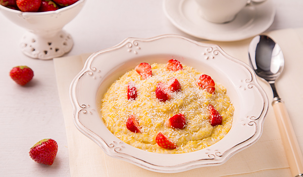 Sweet Polenta with Strawberry and Coconut Milk